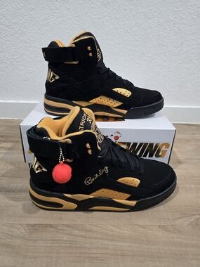 Patrick Ewing Black and Gold High-Top Athletic Sneaker